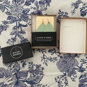 Nickel & Suede Leather Teardrop Earrings in Mint Green!  Like New Condition